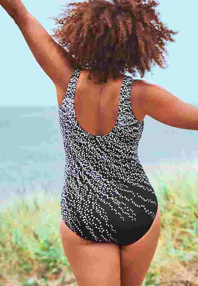 Dotted Sarong Front One Piece Swimsuit image number 1