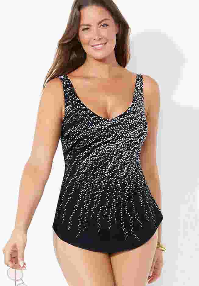 Dotted Sarong Front One Piece Swimsuit image number 2