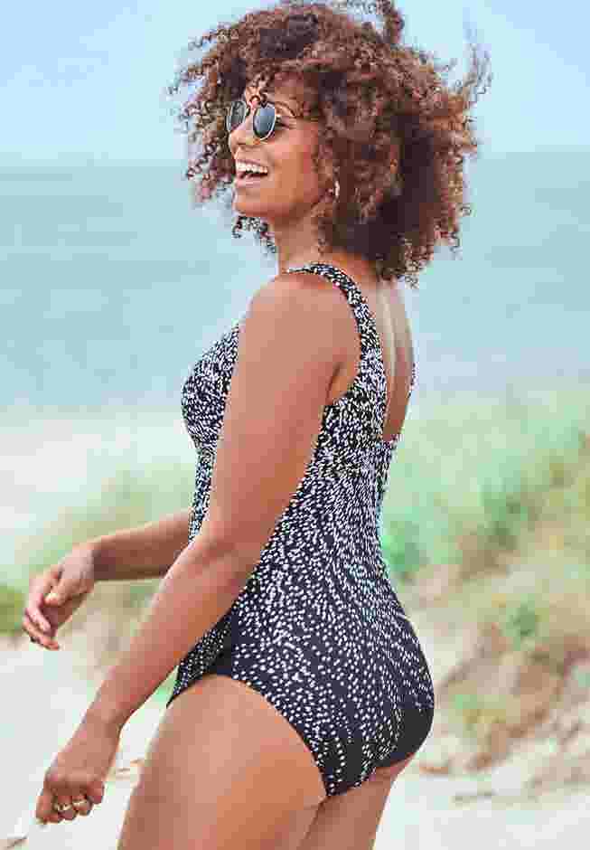 Dotted Sarong Front One Piece Swimsuit image number 3