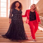 Plus Size Beaded V-Neck 3/4 Sleeve Sleeve Maxi Gown image number 4