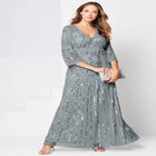 Plus Size Beaded V-Neck 3/4 Sleeve Sleeve Maxi Gown image number 0