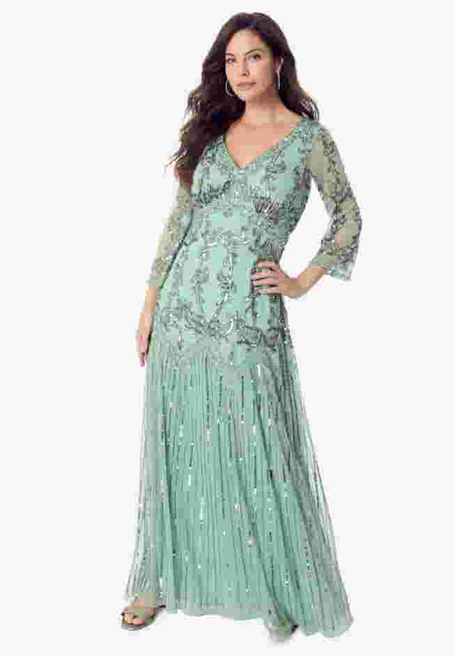 Beaded V Neck Gown image number 0