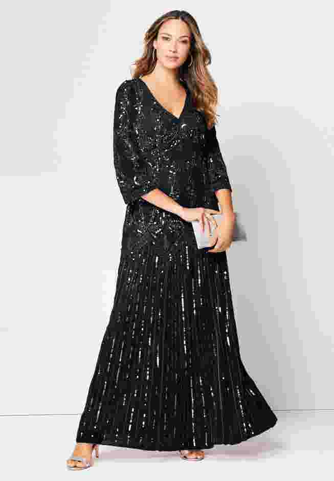 Beaded V Neck Gown image number 0