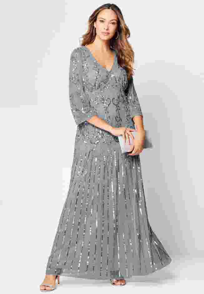 Beaded V Neck Gown image number 0