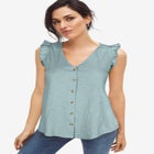 Button-Front Ruffle Sleeve Tank image number null