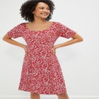 Short Sleeve Fit & Flare Knit Dress image number null