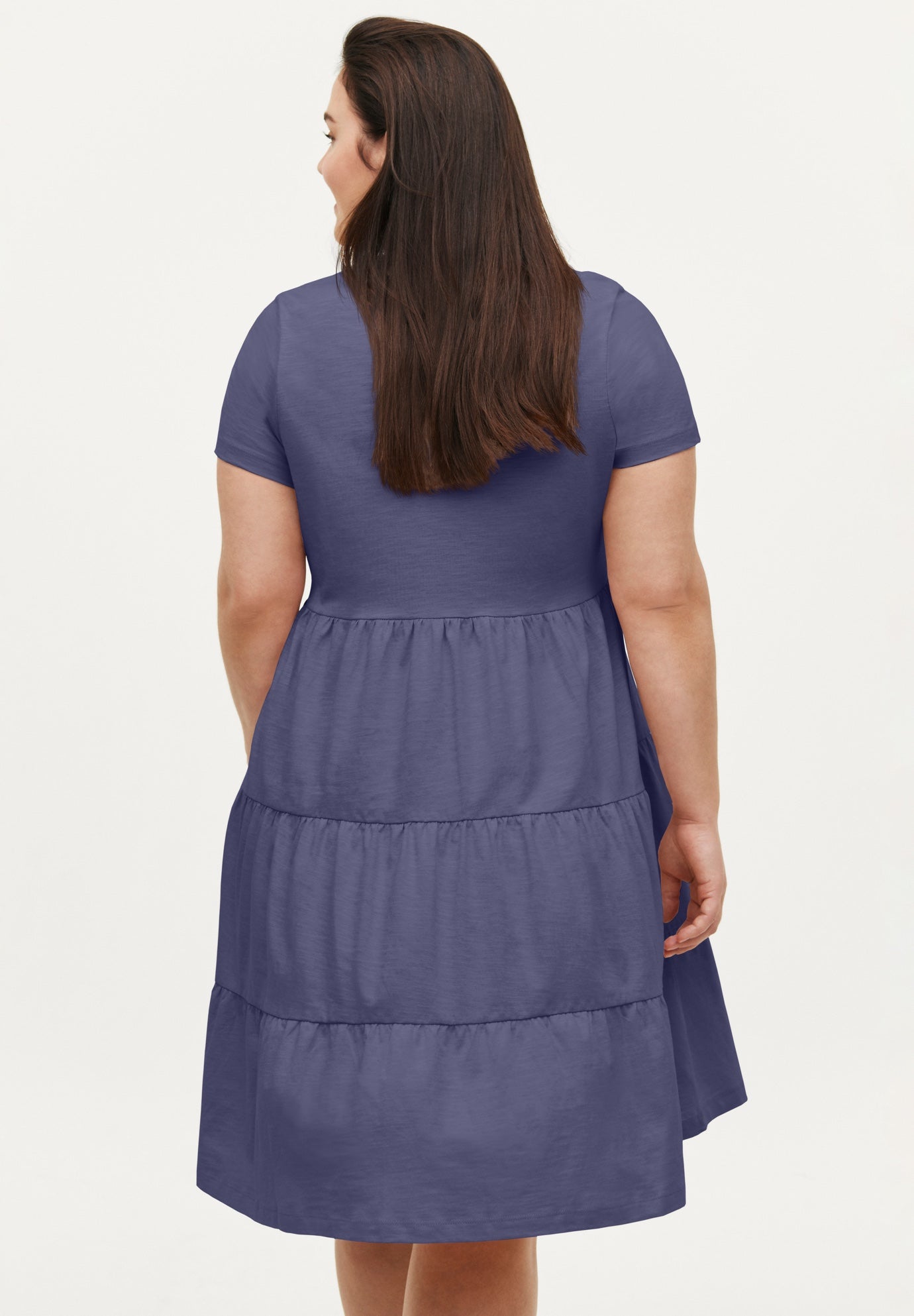 Cotton Spandex V-Neck Short Sleeve Tiered A-Line Dress image number 1