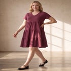 Cotton Spandex V-Neck Short Sleeve Tiered A-Line Dress image number null