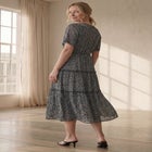 Tiered Midi Dress With Surplice Neckline image number null