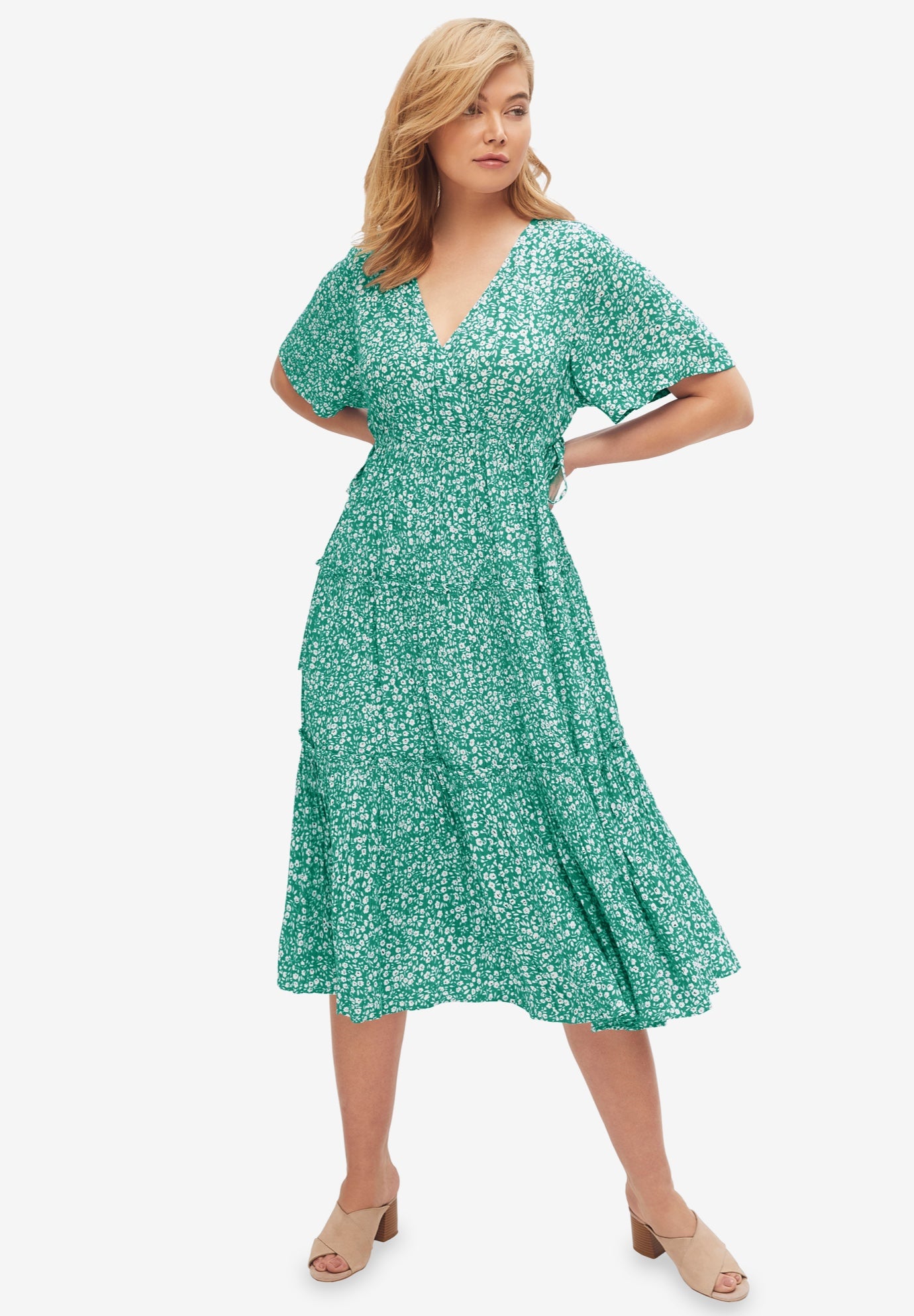 Tiered Midi Dress With Surplice Neckline image number 0