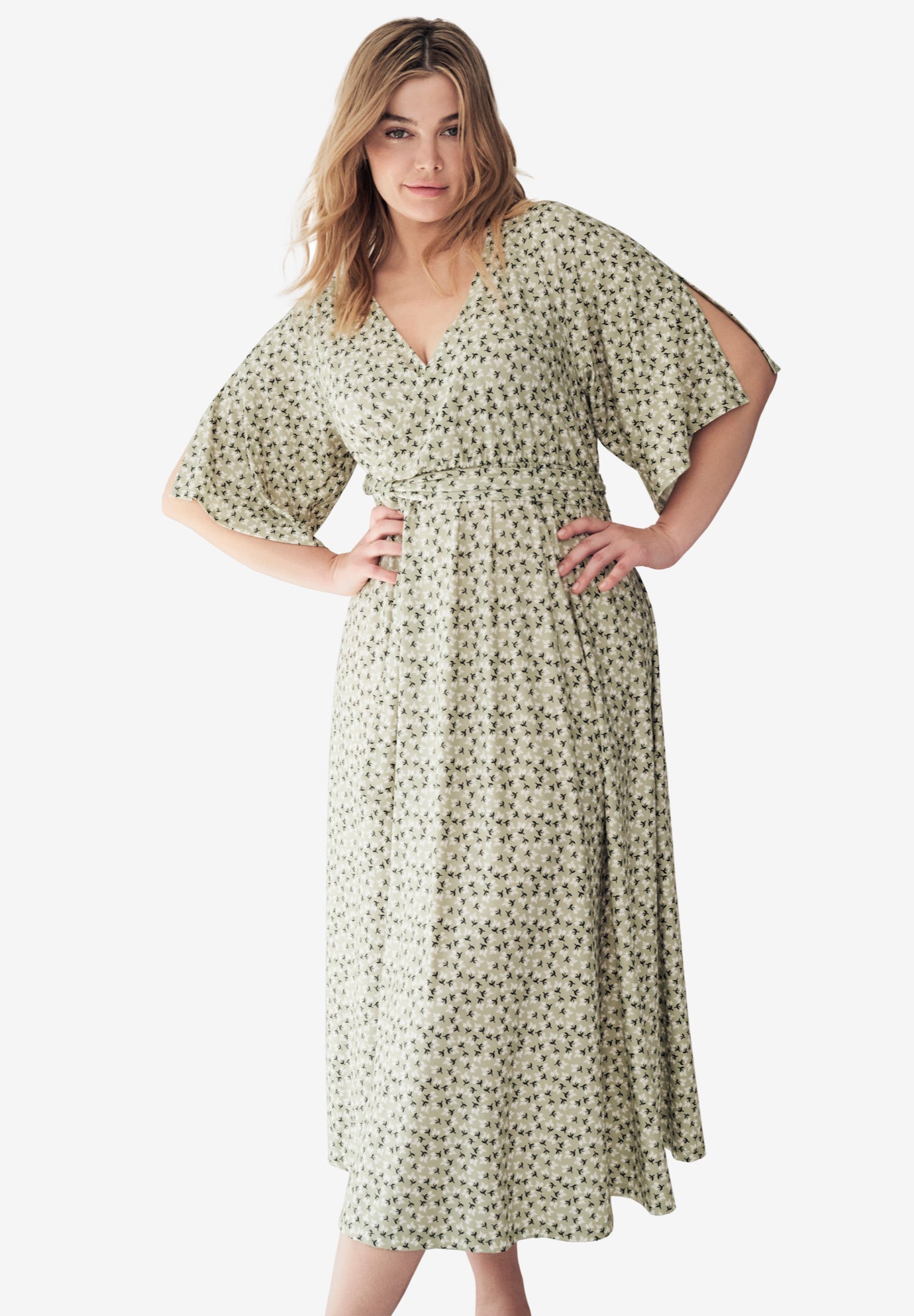 Knit Midi Dress With Surplice Neckline & Waist Tie image number 0