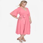 Knit Midi Dress With Surplice Neckline & Waist Tie image number null