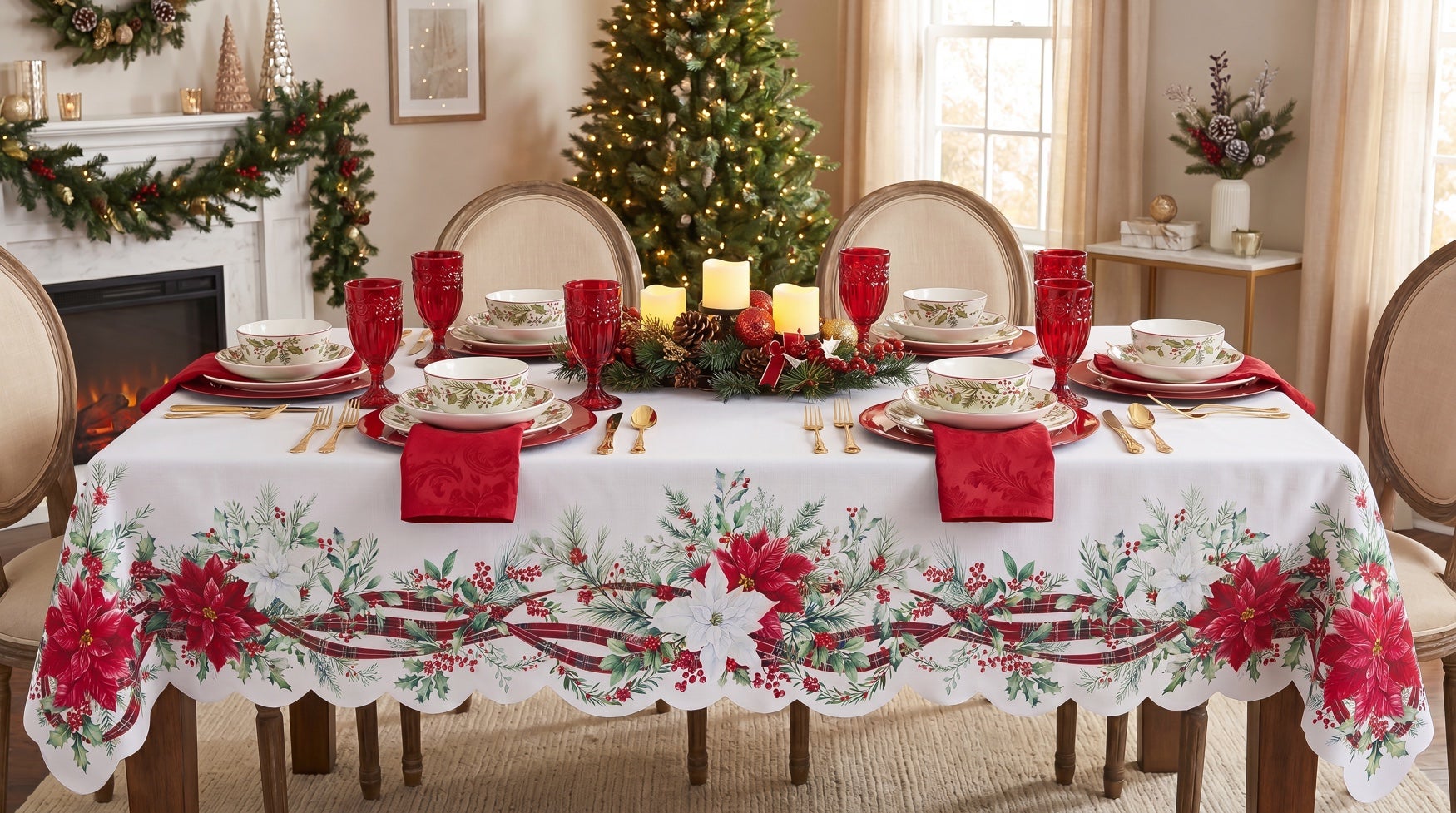 Ribbon Poinsettia Tablecloth image number 1