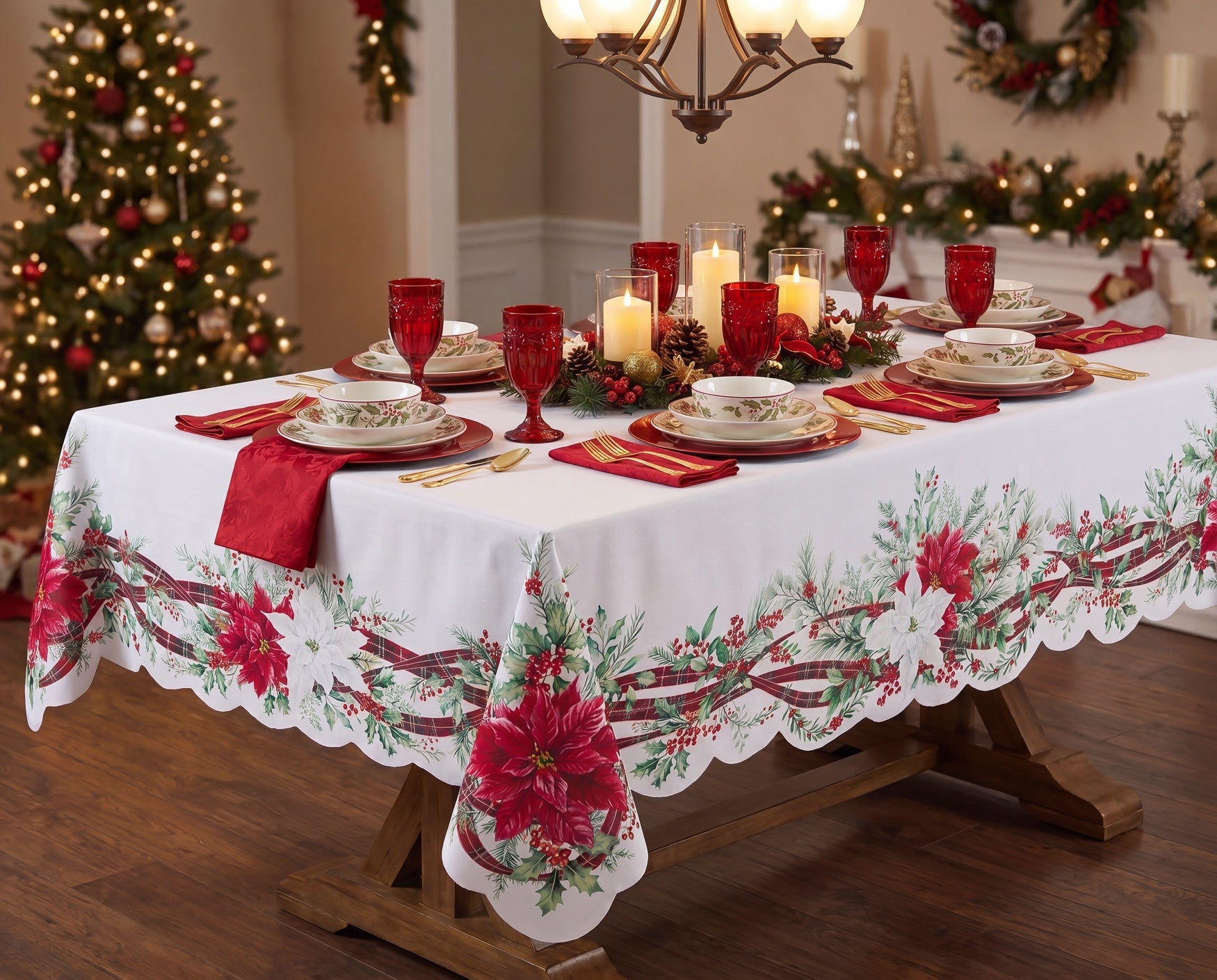 Ribbon Poinsettia Tablecloth image number 3