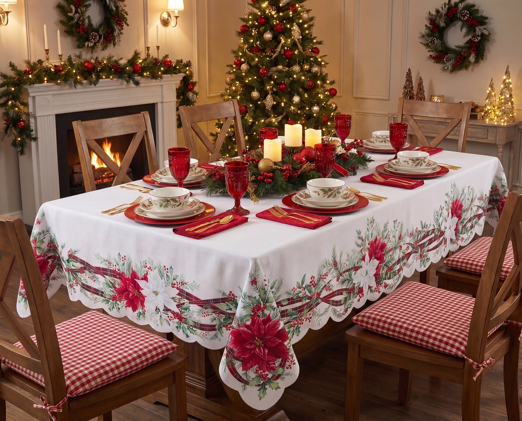 Ribbon Poinsettia Tablecloth image number 4