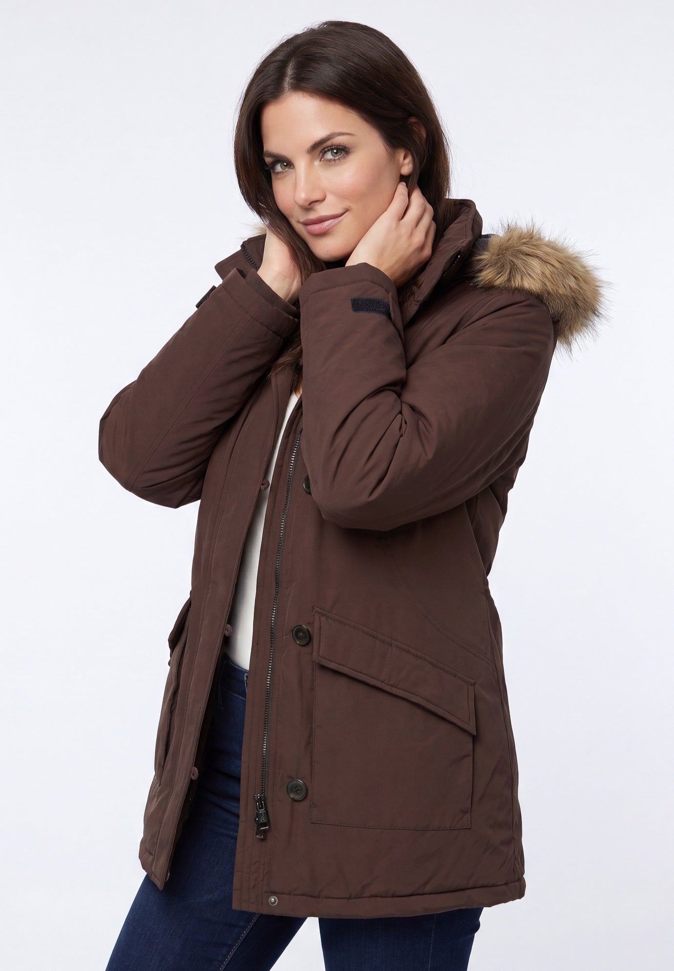Faux Fur Trim Two-Way Zip-Front Mid-Length Parka image number 0