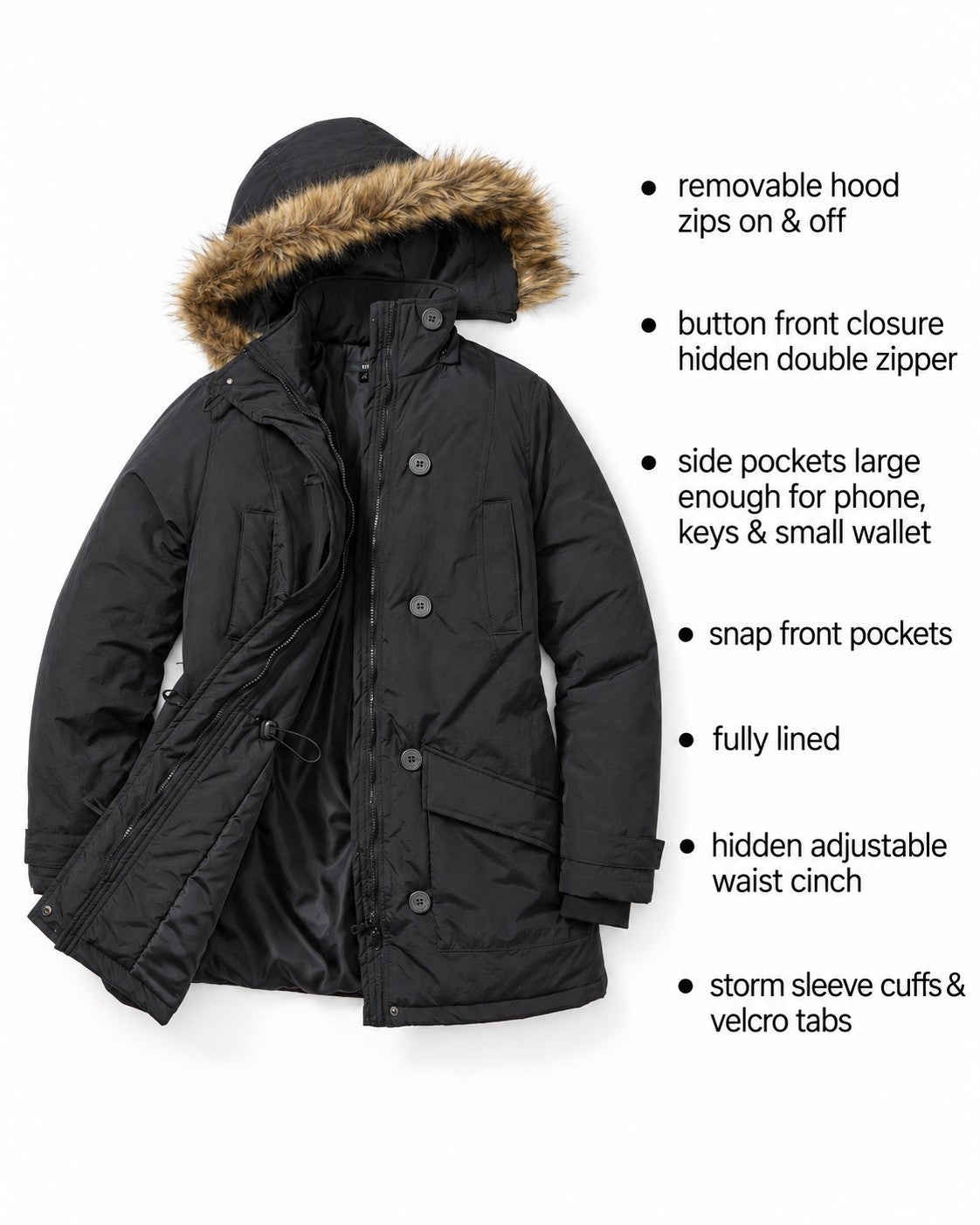 Faux Fur Trim Two-Way Zip-Front Mid-Length Parka image number 2