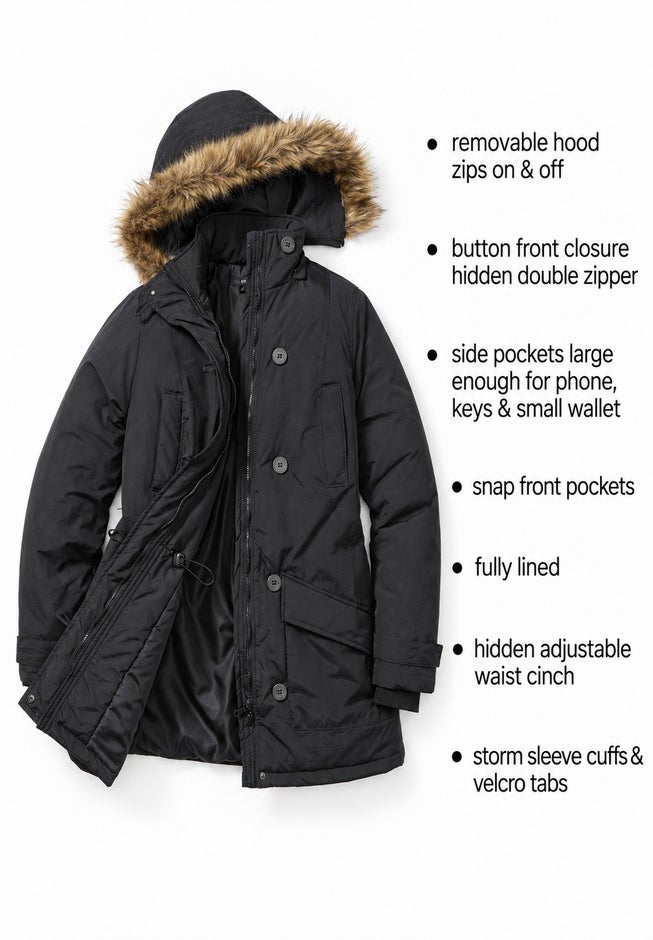 Faux Fur Trim Two-Way Zip-Front Mid-Length Parka image number 2