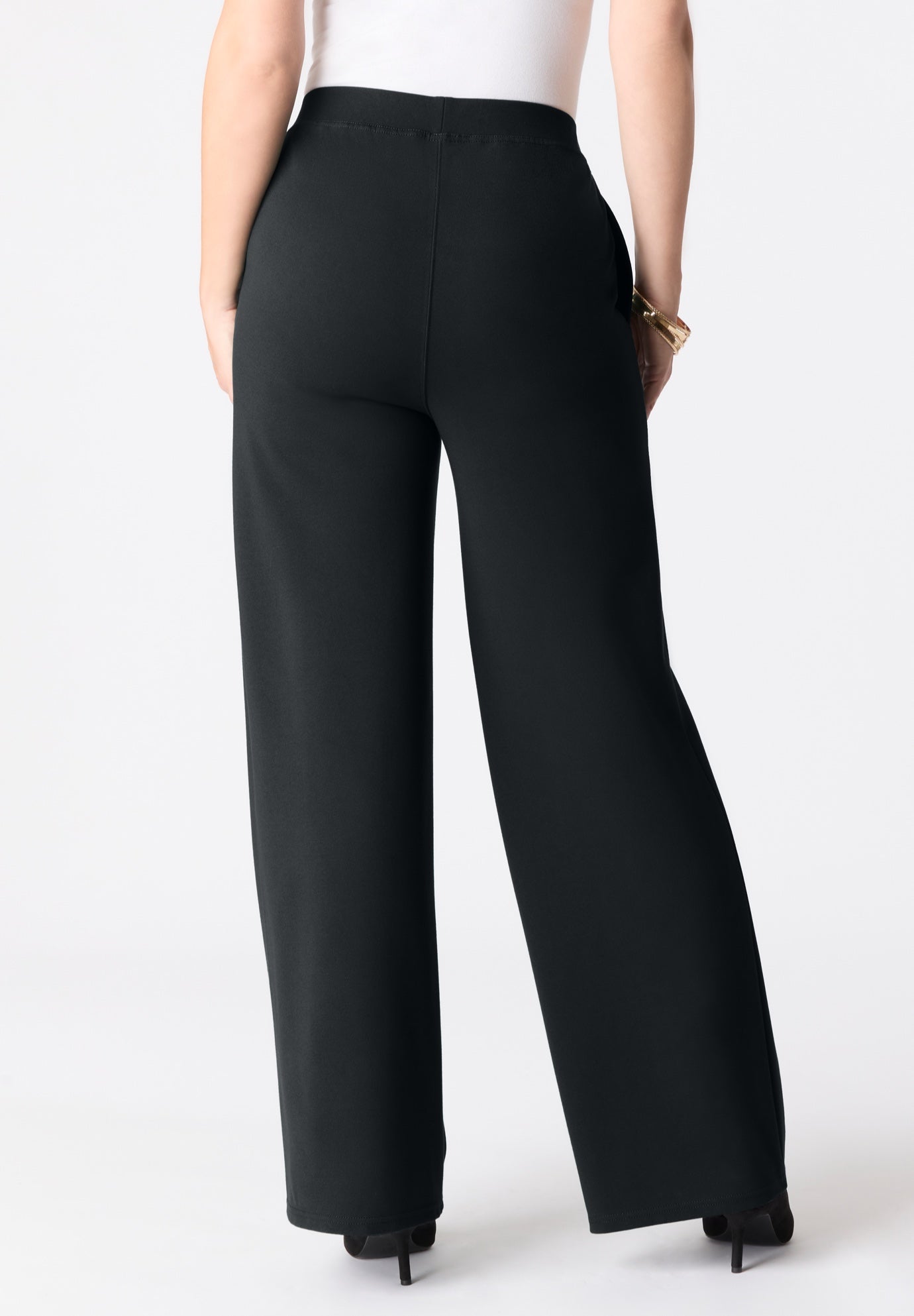 Plus Size Ponte Wide Leg Pant with Pockets and Pull on elastic waist image number 1