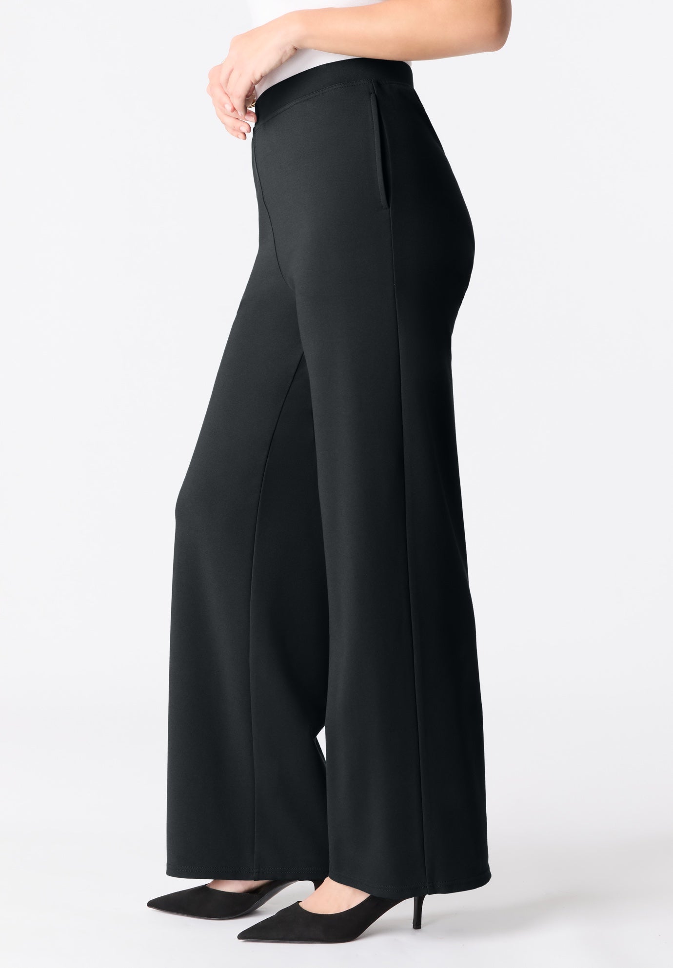 Plus Size Ponte Wide Leg Pant with Pockets and Pull on elastic waist image number 2
