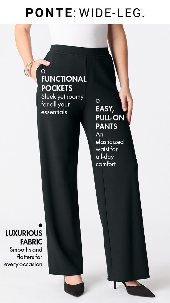 Plus Size Ponte Wide Leg Pant with Pockets and Pull on elastic waist image number 0