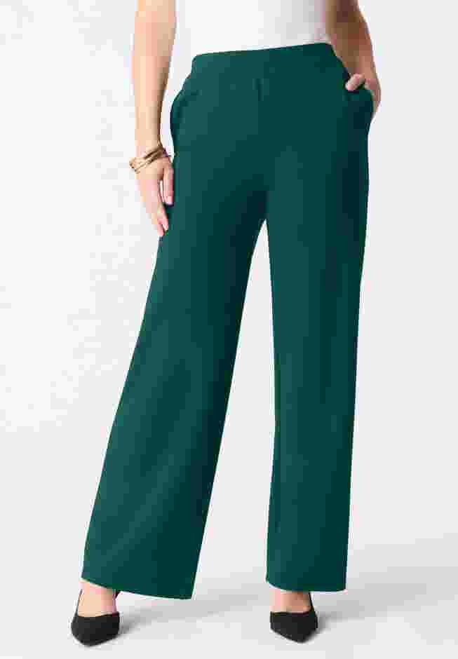 Plus Size Ponte Wide Leg Pant with Pockets and Pull on elastic waist image number 0