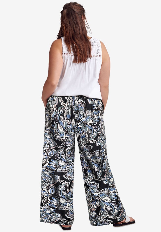 Wide-Leg Soft Pants with Back Elastic image number 1