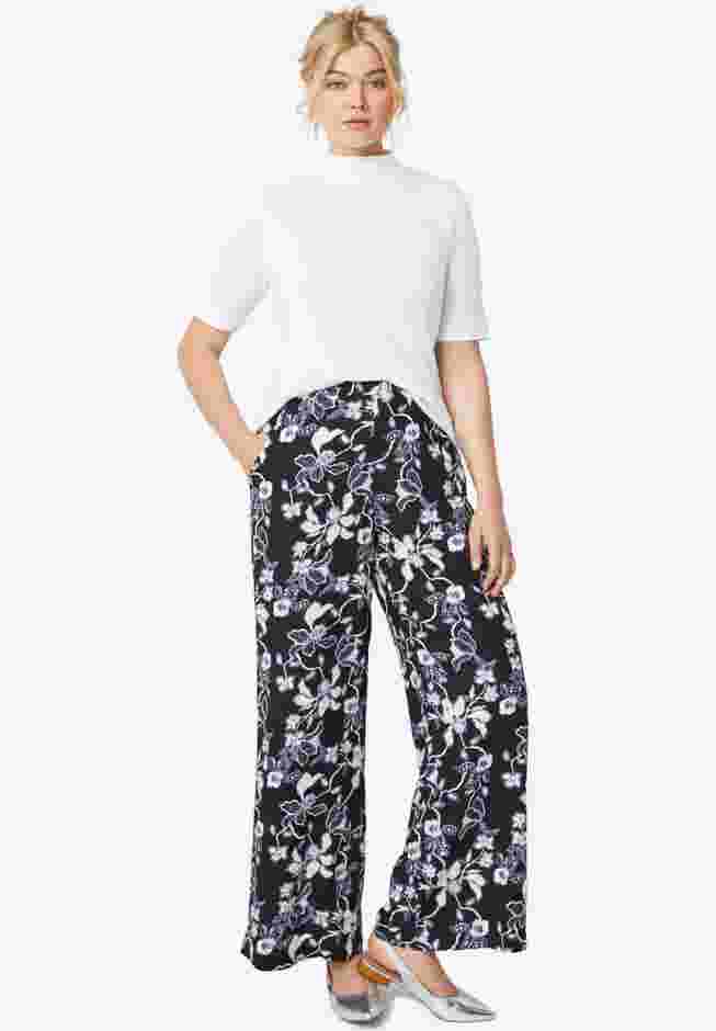 Wide-Leg Soft Pants with Back Elastic image number 0