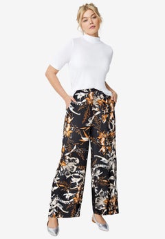 Wide-Leg Back Elastic Flat Front Soft Pants