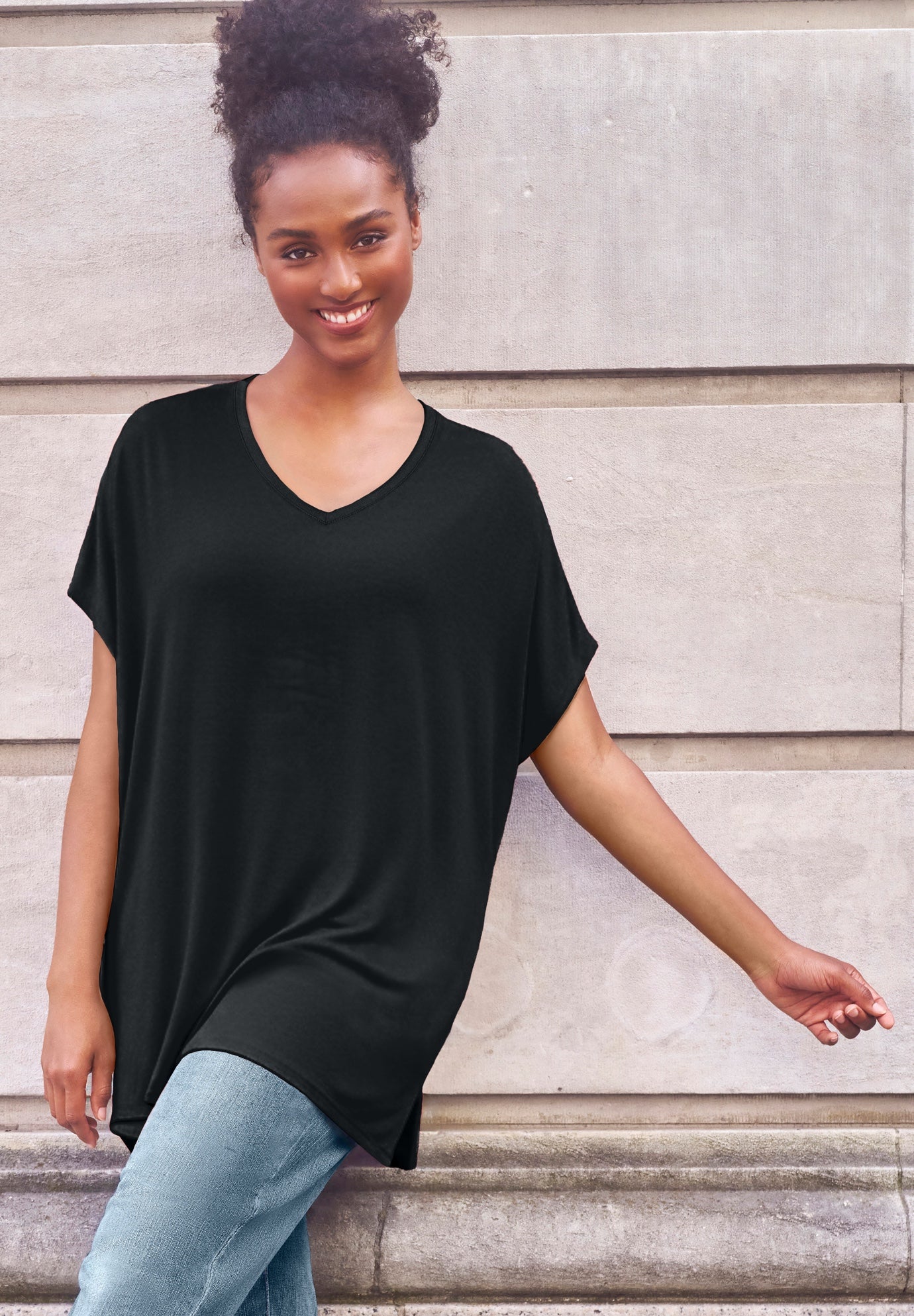 Stretch Knit Scoop Neck Oversized Tunic image number 0
