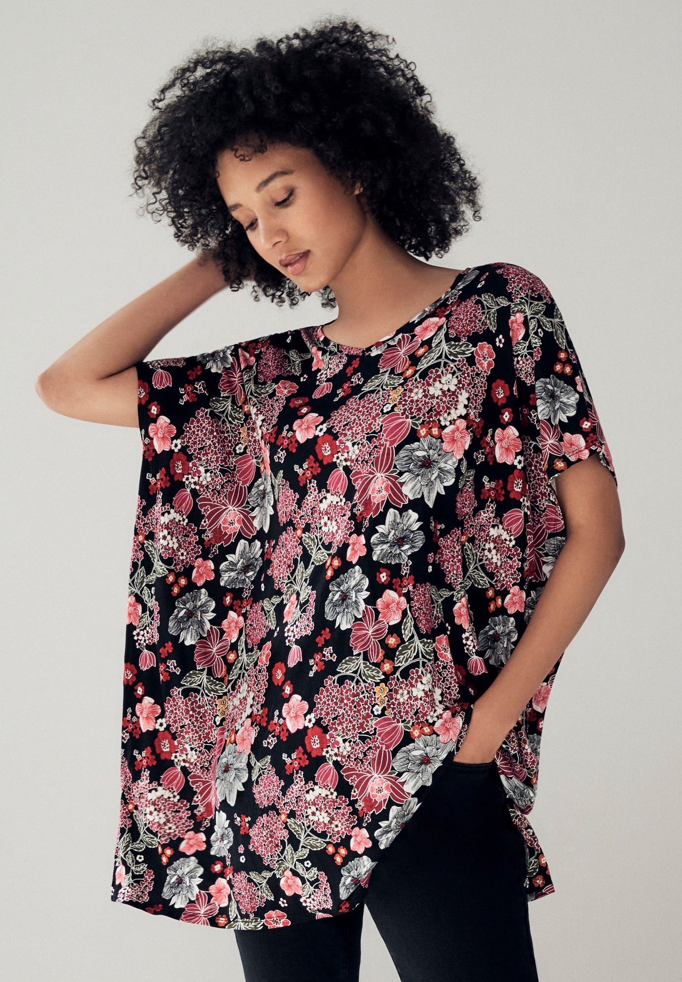 Stretch Jersey Knit V-Neck Oversized Tunic image number 0