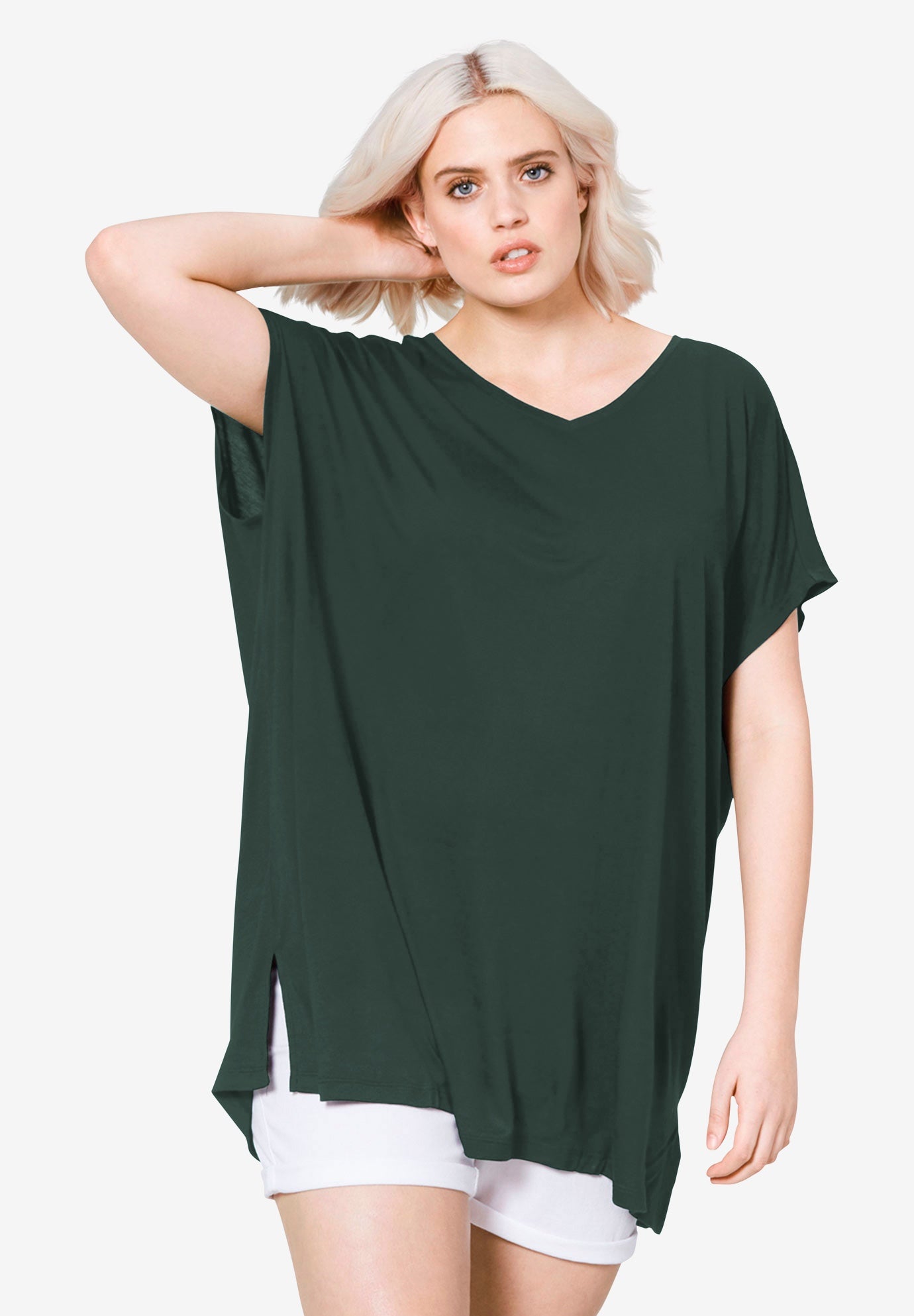 Stretch Knit Scoop Neck Oversized Tunic image number 0