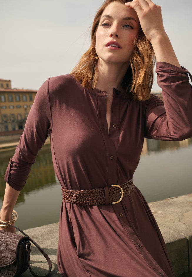 &frac34; Sleeve A-Line Shirt Dress image number 1