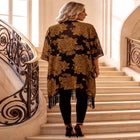 Plus Size Metallic Jacquard Fringe Trim Kimono Jacket image number 1