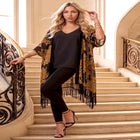 Plus Size Metallic Jacquard Fringe Trim Kimono Jacket image number 0