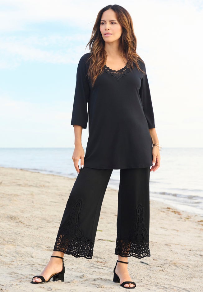 Wide Leg Ultrasmooth® Fabric Lace Pant image number 1