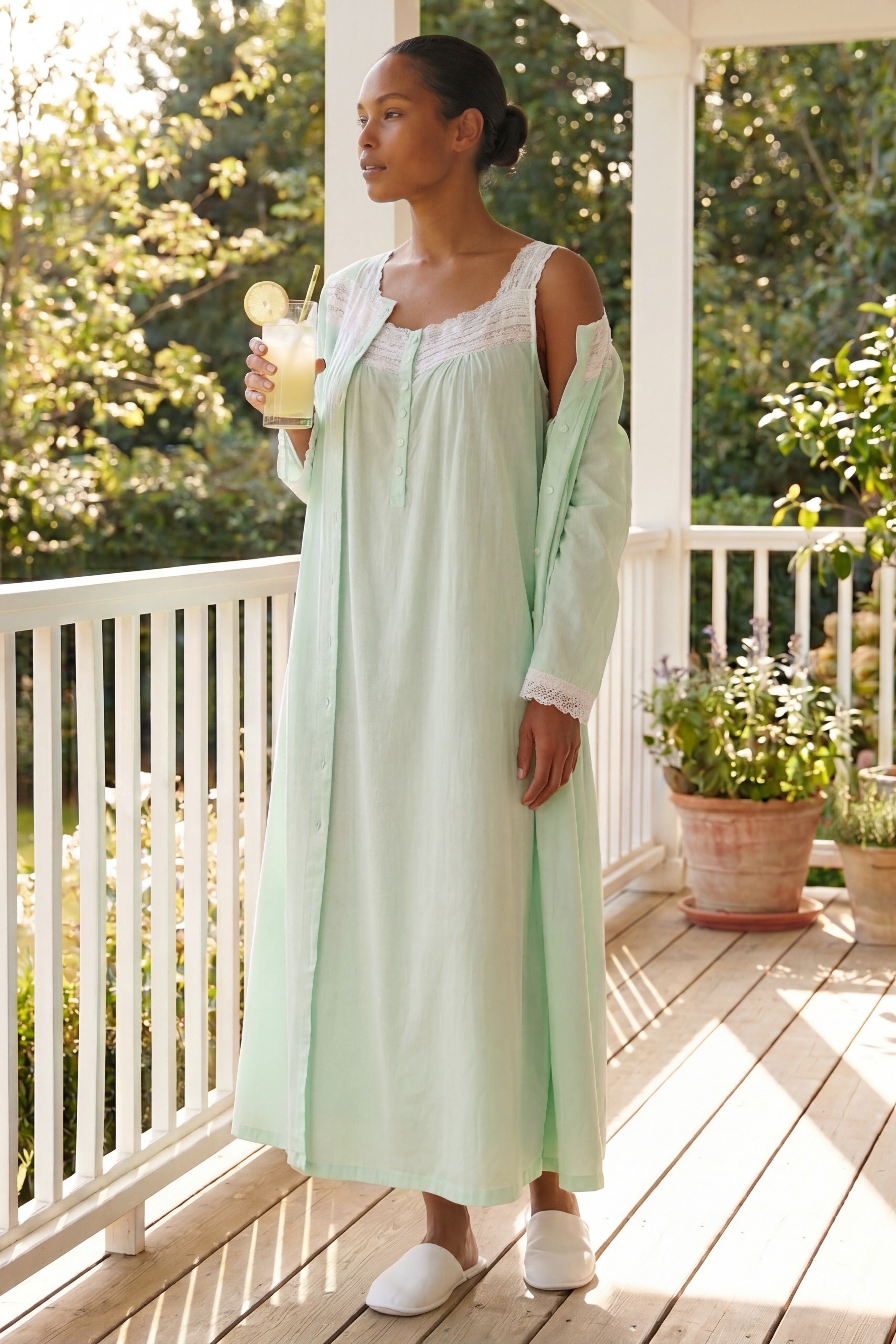 Long 2-Piece Cabbage-Rose Peignoir Set image number 3