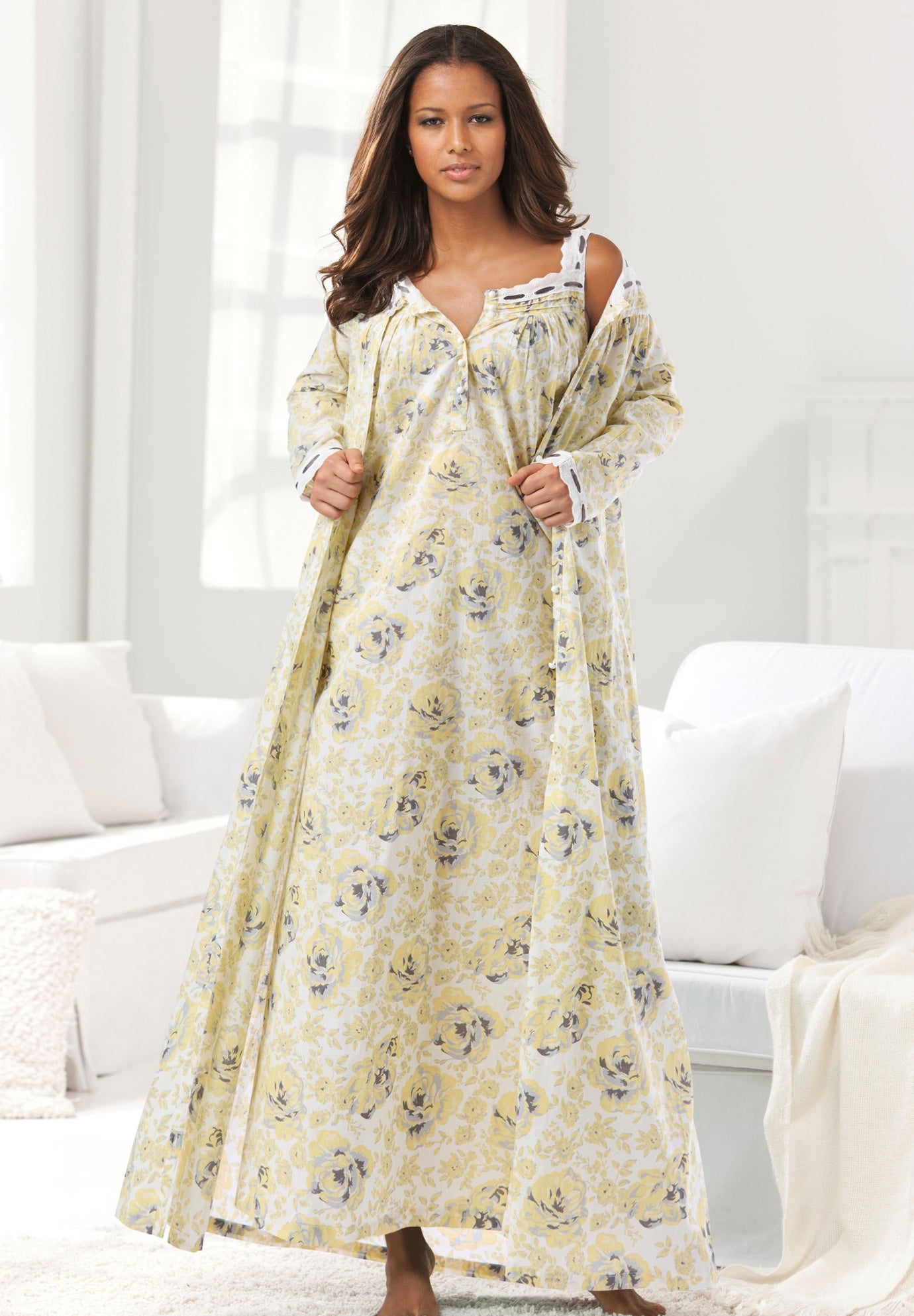 Long 2-Piece Cabbage-Rose Peignoir Set image number 5