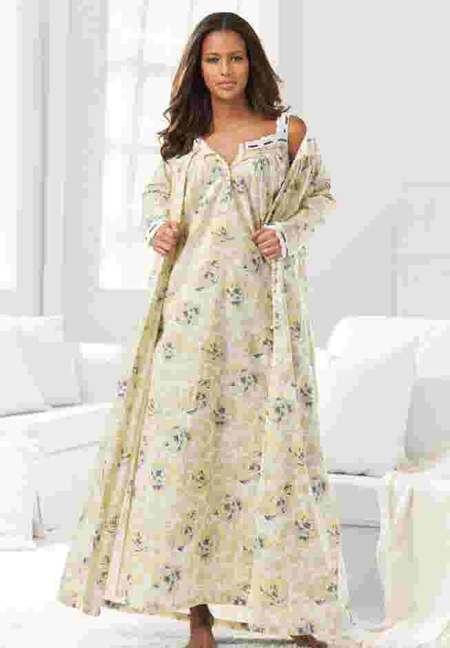 Long 2-Piece Cabbage-Rose Peignoir Set image number 4