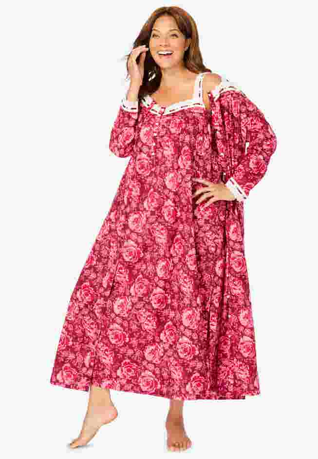 Long 2-Piece Cabbage-Rose Peignoir Set image number 0