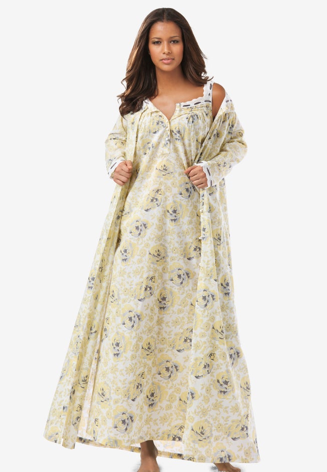 Long 2-Piece Cabbage-Rose Peignoir Set image number 0