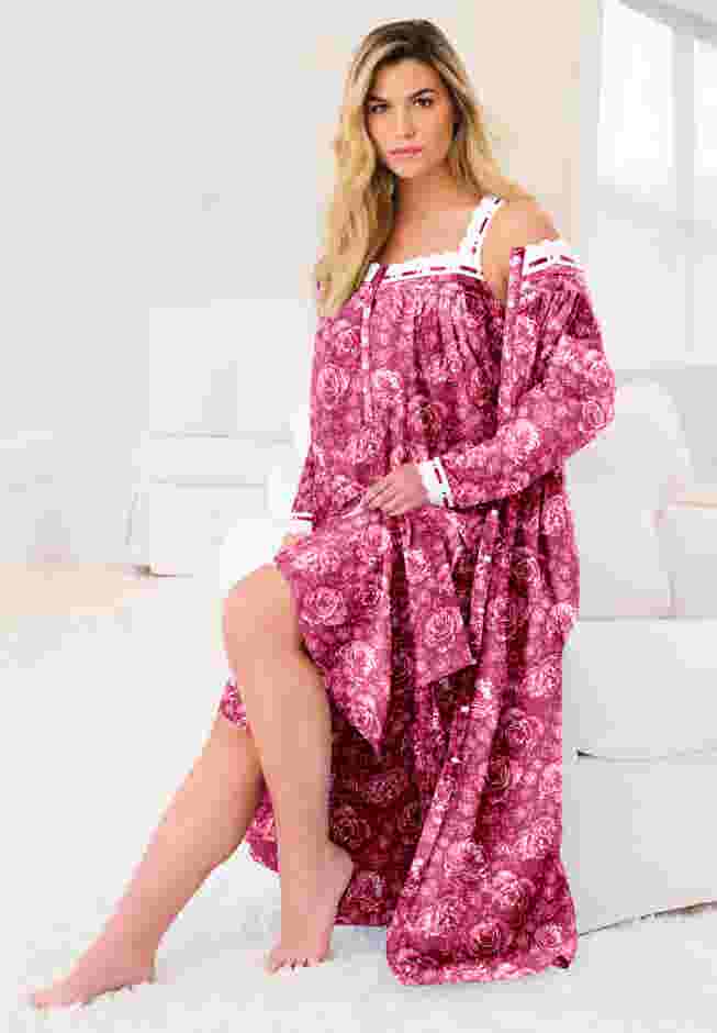 Long 2-Piece Cabbage-Rose Peignoir Set image number 2