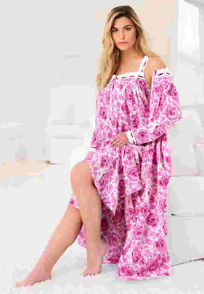 Long 2-Piece Cabbage-Rose Peignoir Set image number 0