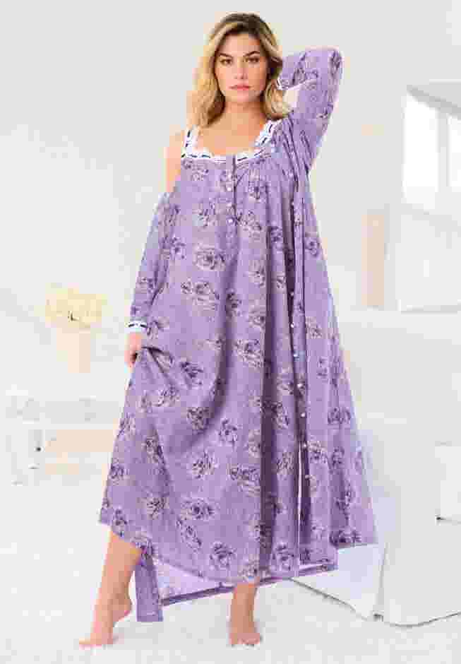 Long 2-Piece Cabbage-Rose Peignoir Set image number 0