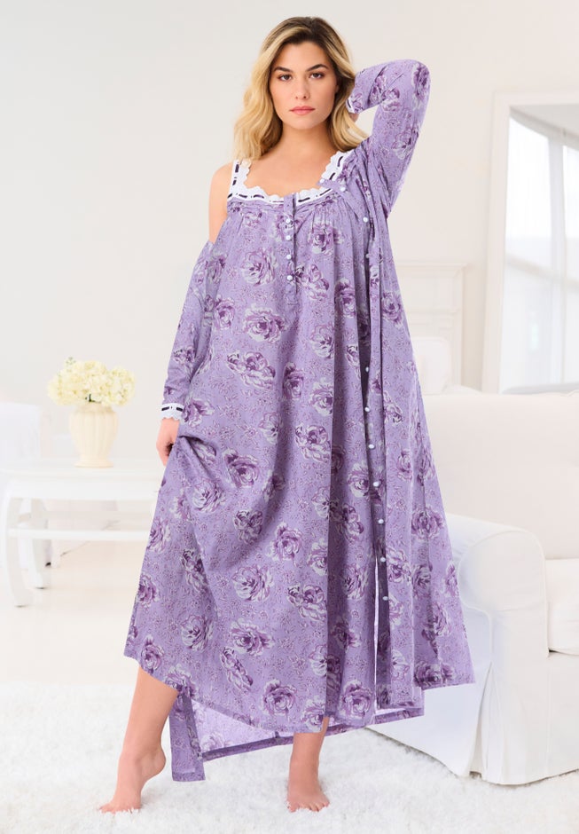 Long 2-Piece Cabbage-Rose Peignoir Set image number 0