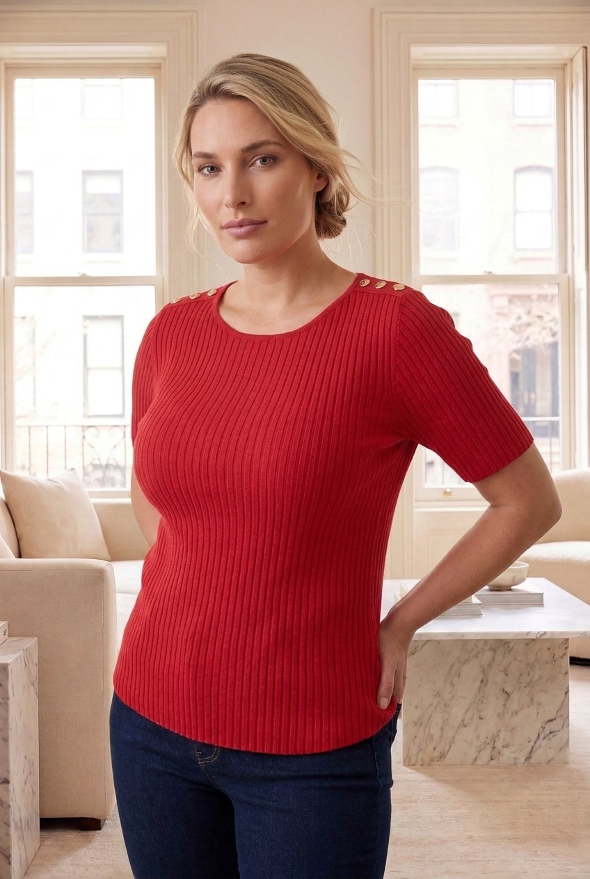 Button Ribbed Knit Pullover Sweater image number 0