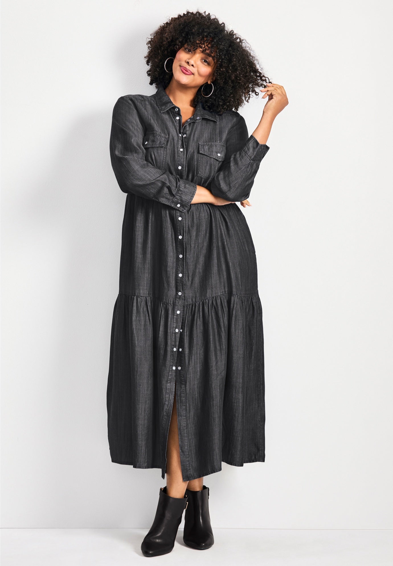 Denim Tiered Shirtdress image number 0