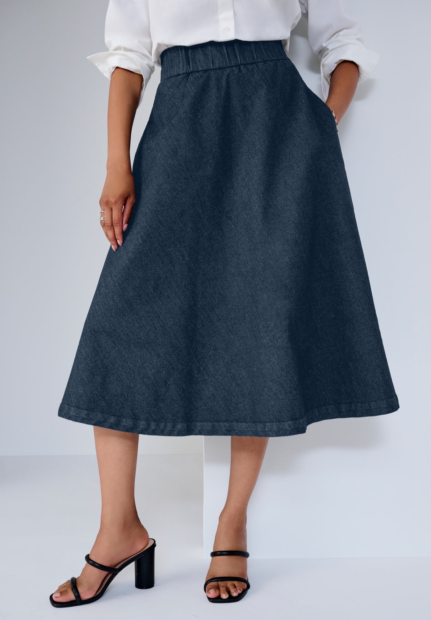 Comfort Waist Stretch Denim Swing Skirt image number 0