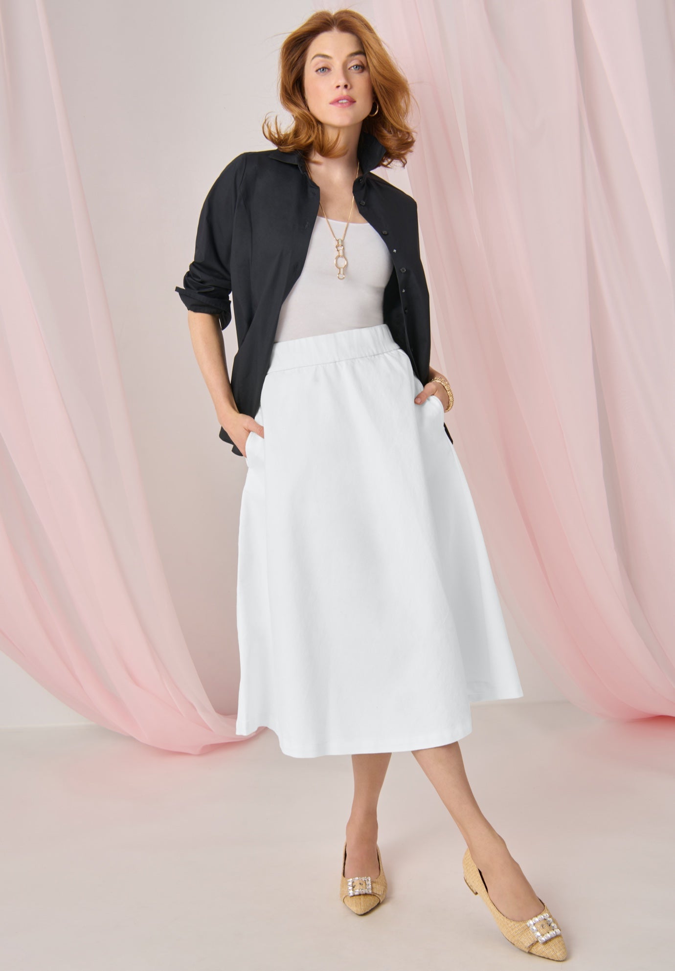 Comfort Waist Stretch Denim Swing Skirt image number 0