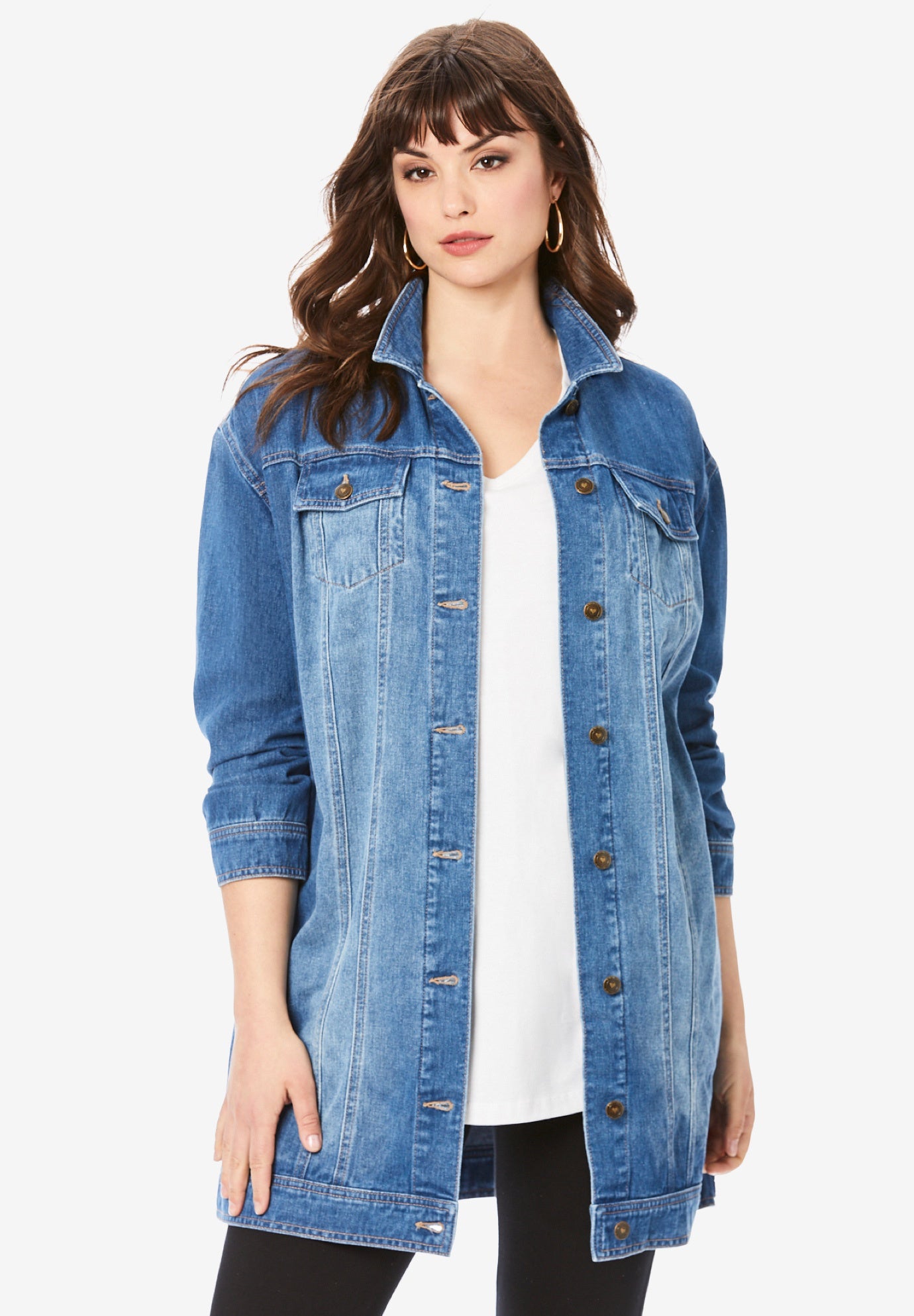 Plus Size Long Denim Jacket image number 0